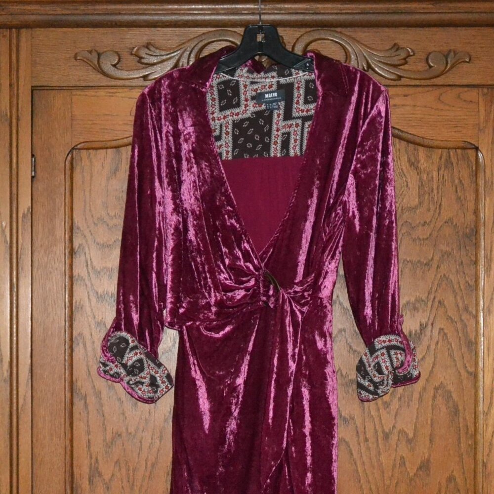 Anthropologie Maeve Sofia Velvet Faux Wrap Belt Shirt Dress Raspberry Pink Sz 6